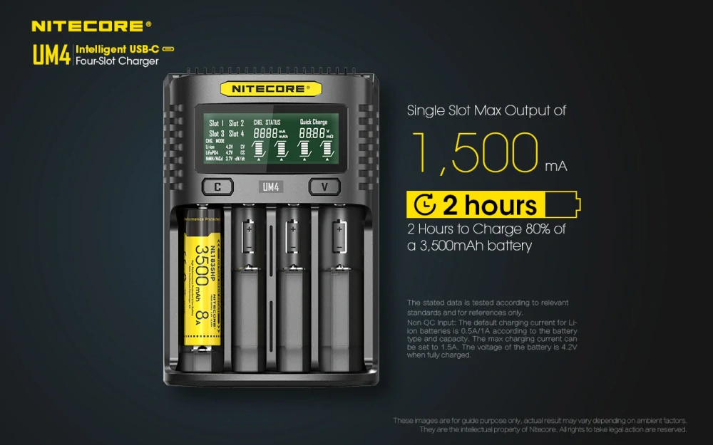 Nitecore UM4 inteligentní 4 slotová USB nabíječka pro Li-Ion, LiFePo4, Ni-MH, Ni-CD