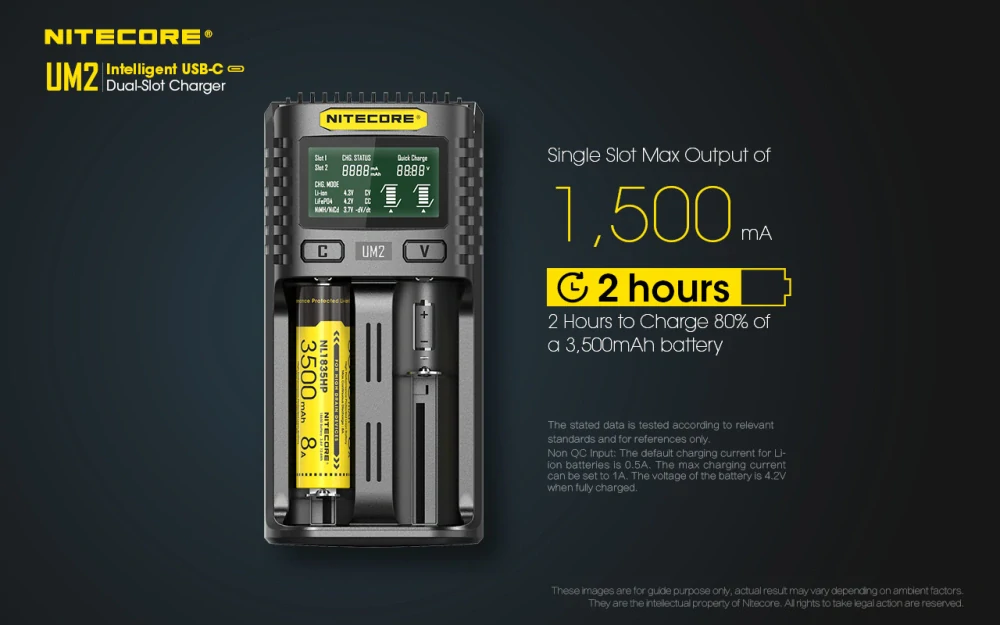 Nitecore UM2 inteligentní 2 slotová USB nabíječka pro Li-Ion, LiFePo4, Ni-MH, Ni-CD