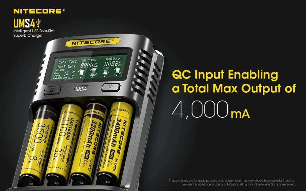 Nitecore UMS4 inteligentní 4 slotová USB rychlonabíječka pro Li-Ion, LiFePo4, Ni-MH, Ni-CD