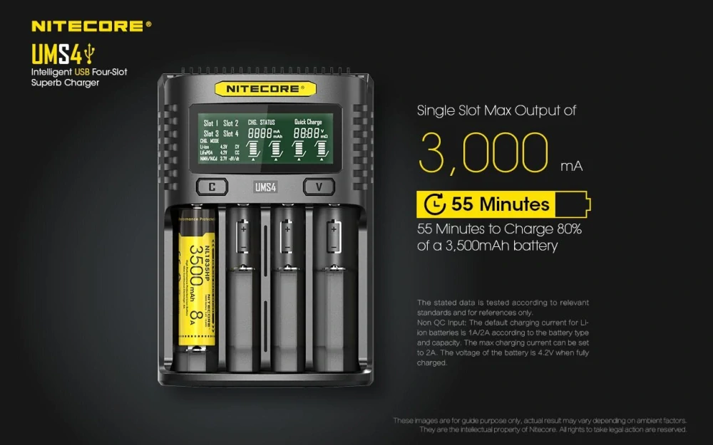 Nitecore UMS4 inteligentní 4 slotová USB rychlonabíječka pro Li-Ion, LiFePo4, Ni-MH, Ni-CD