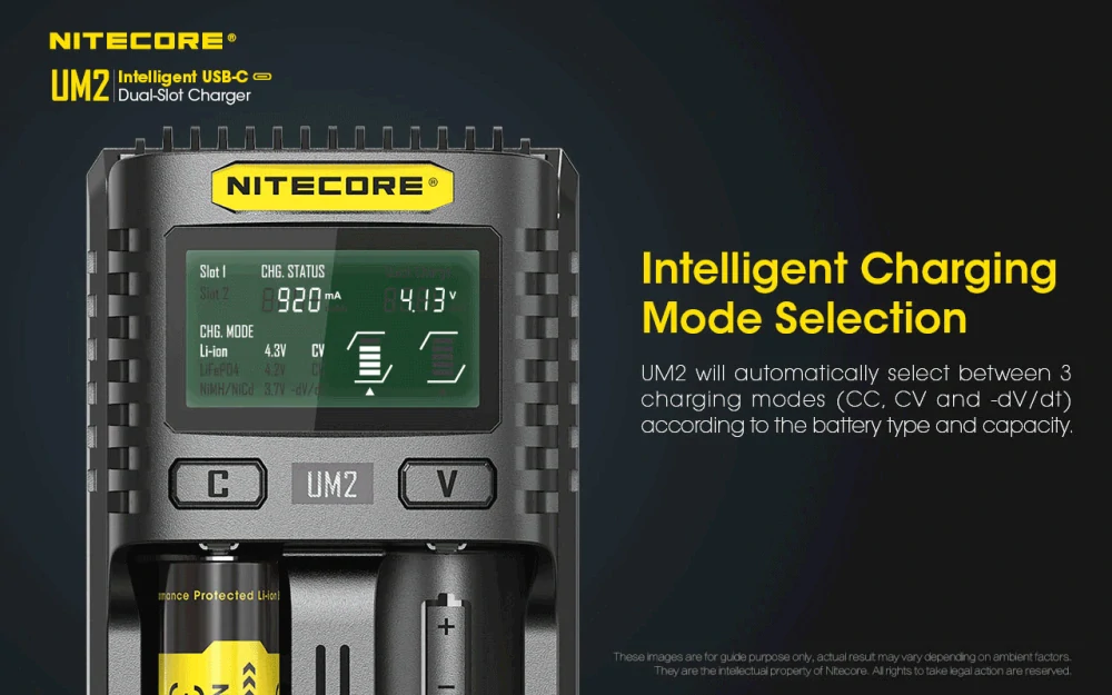 Nitecore UM2 inteligentní 2 slotová USB nabíječka pro Li-Ion, LiFePo4, Ni-MH, Ni-CD