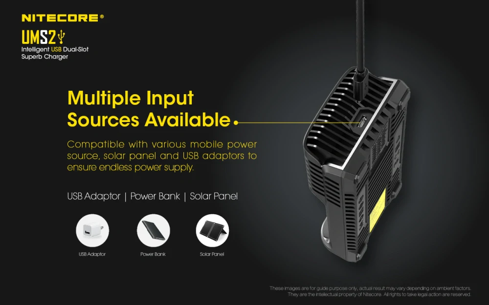 Nitecore UMS2 inteligentní 2 slotová USB rychlonabíječka pro Li-Ion, LiFePo4, Ni-MH, Ni-CD