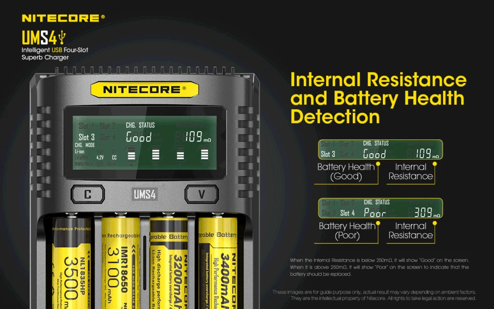 Nitecore UMS4 inteligentní 4 slotová USB rychlonabíječka pro Li-Ion, LiFePo4, Ni-MH, Ni-CD