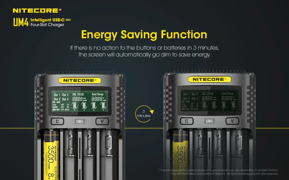Nitecore UM4 inteligentní 4 slotová USB nabíječka pro Li-Ion, LiFePo4, Ni-MH, Ni-CD