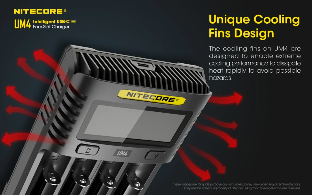 Nitecore UM4 inteligentní 4 slotová USB nabíječka pro Li-Ion, LiFePo4, Ni-MH, Ni-CD